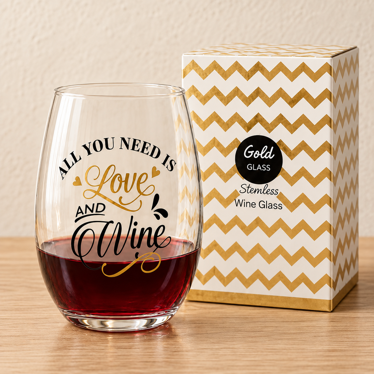 Love & Wine Stemless Glass