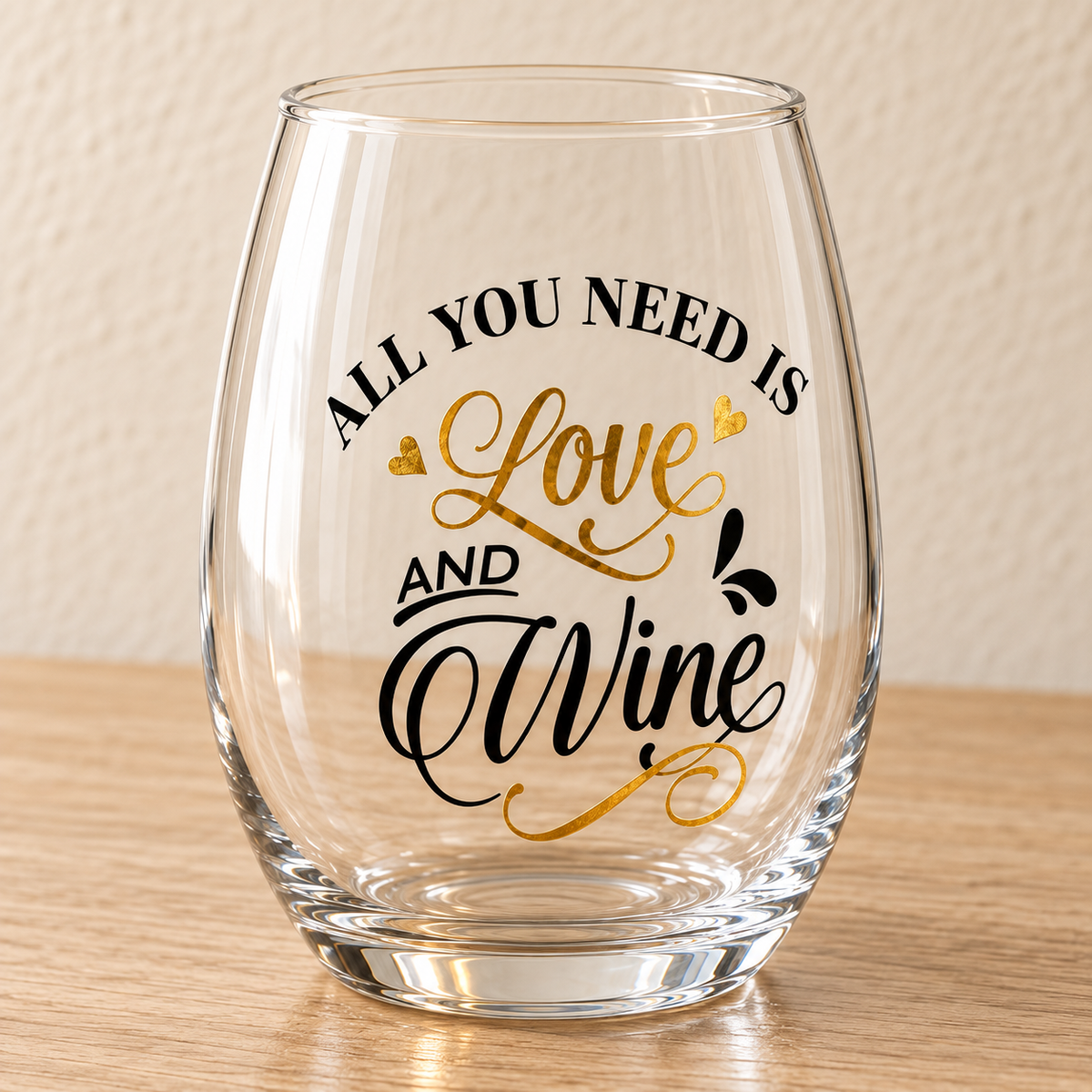 Love & Wine Stemless Glass