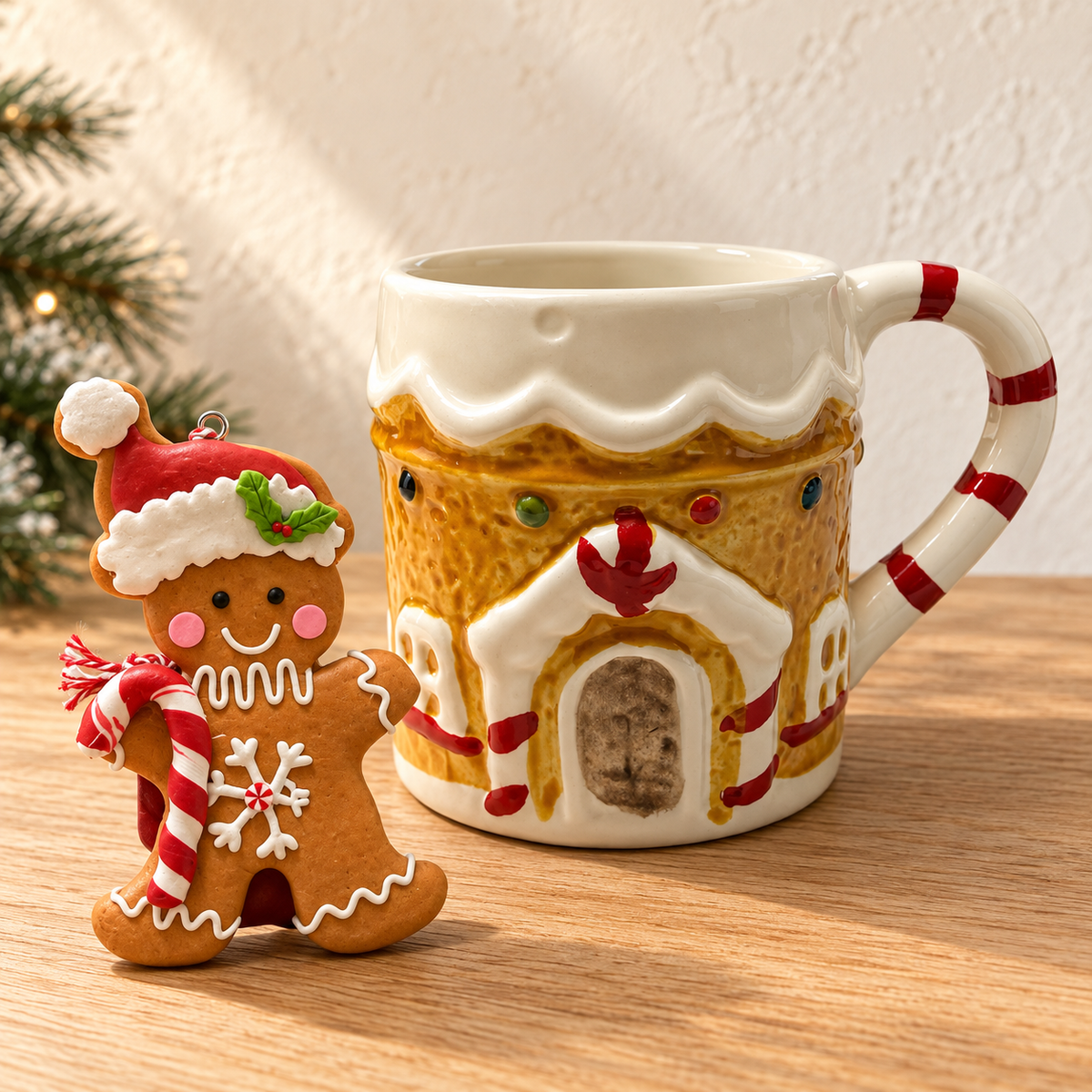 Gingerbread House Mug with Matching Ornament – 2-Piece Set