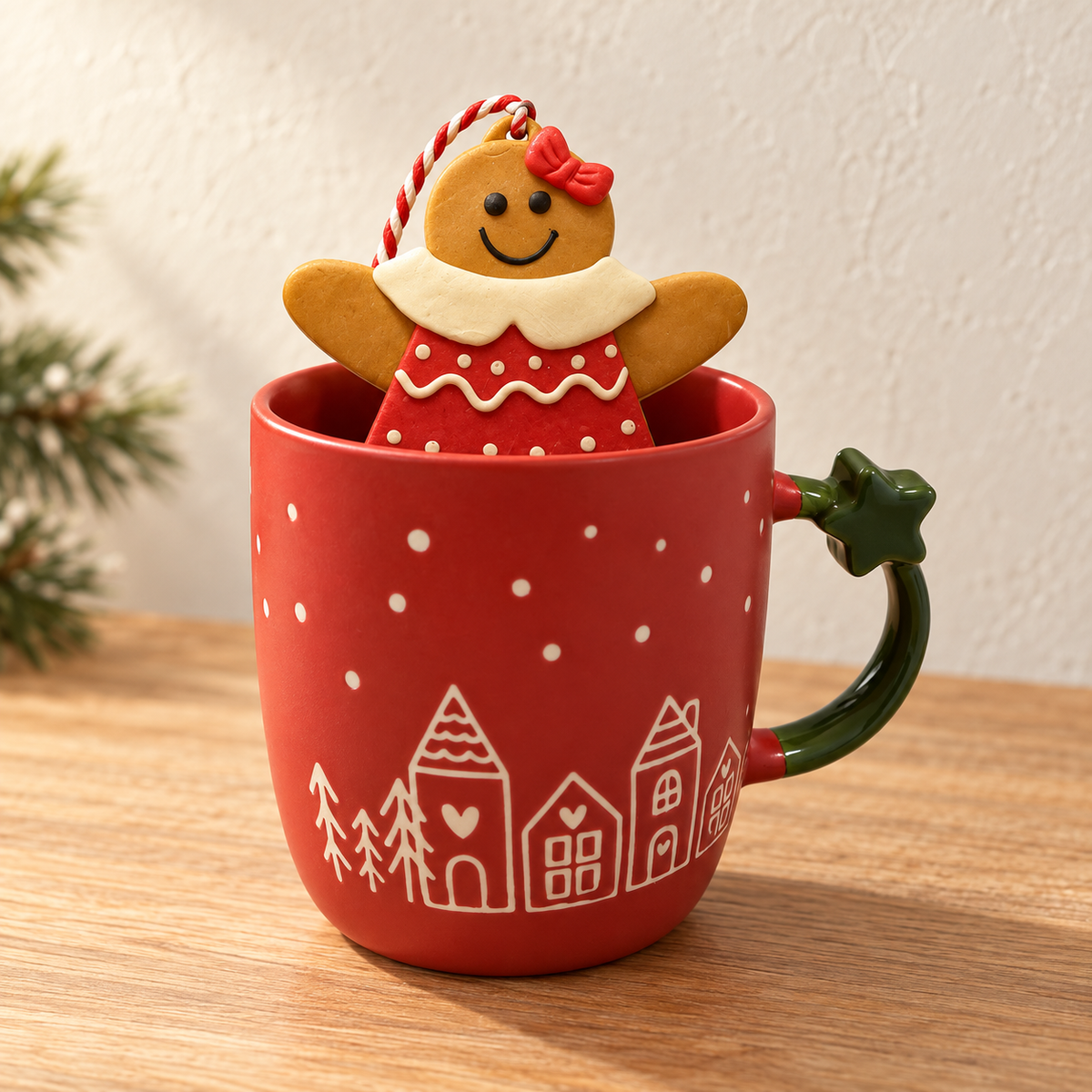 Christmas Village Mug with Gingerbread Girl Ornament – 2-Piece Set