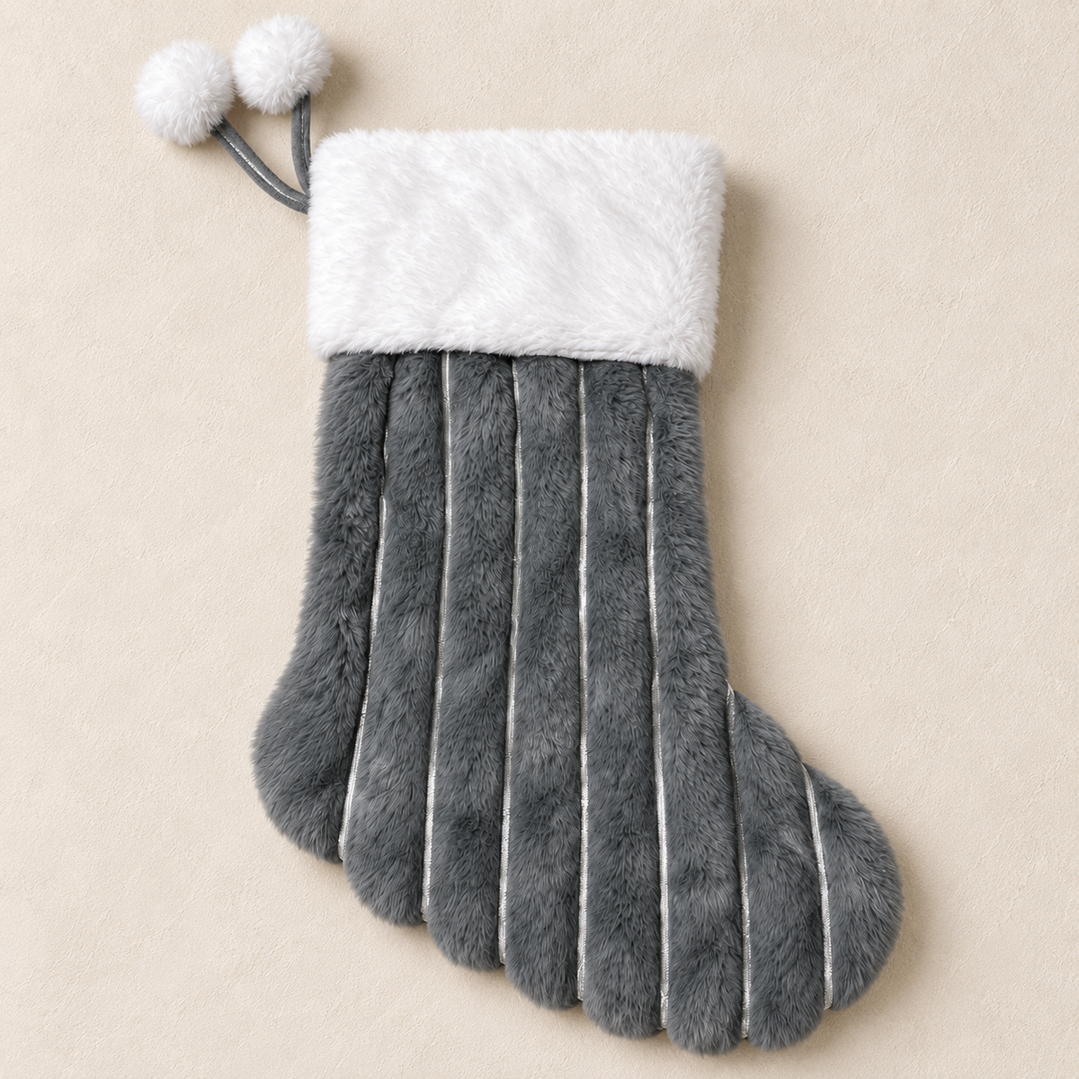 Plush Christmas Stocking with Pom-Poms
