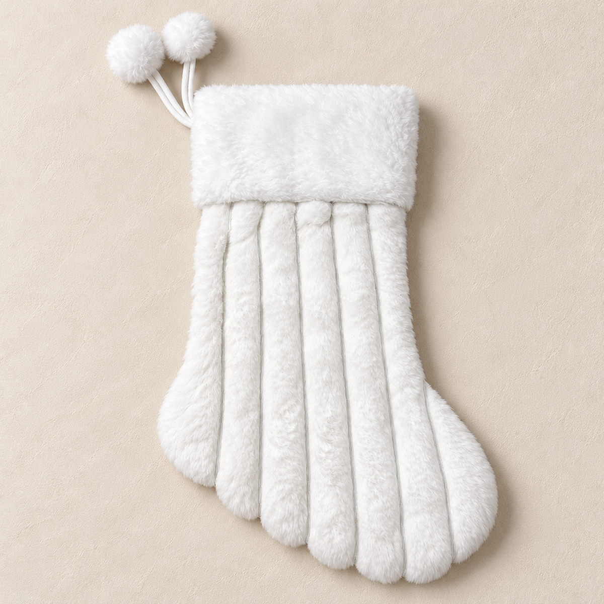 Plush Christmas Stocking with Pom-Poms