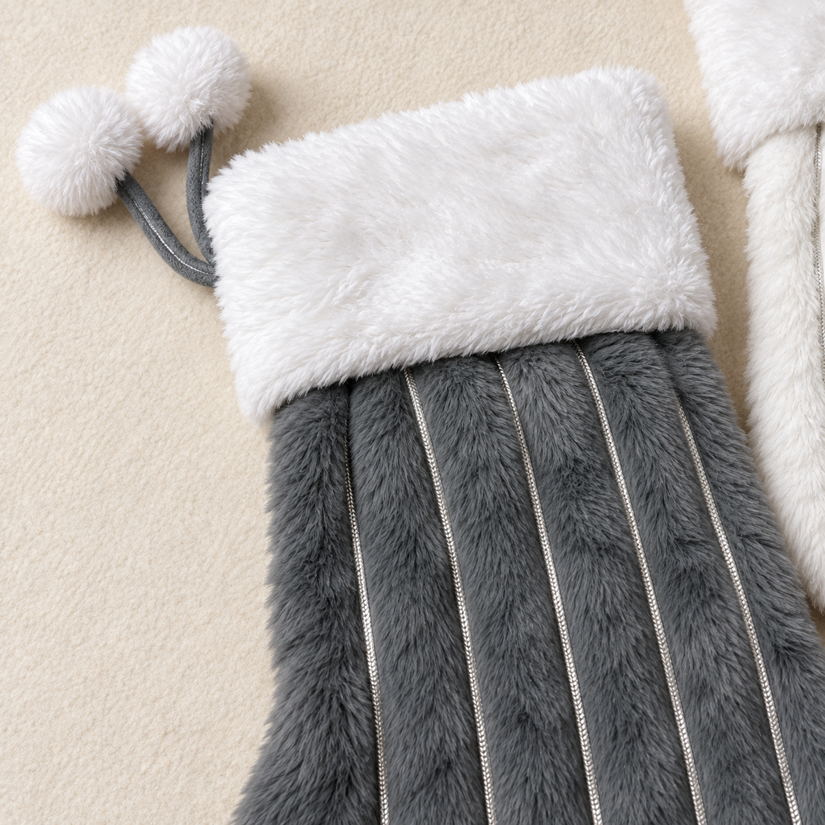 Plush Christmas Stocking with Pom-Poms