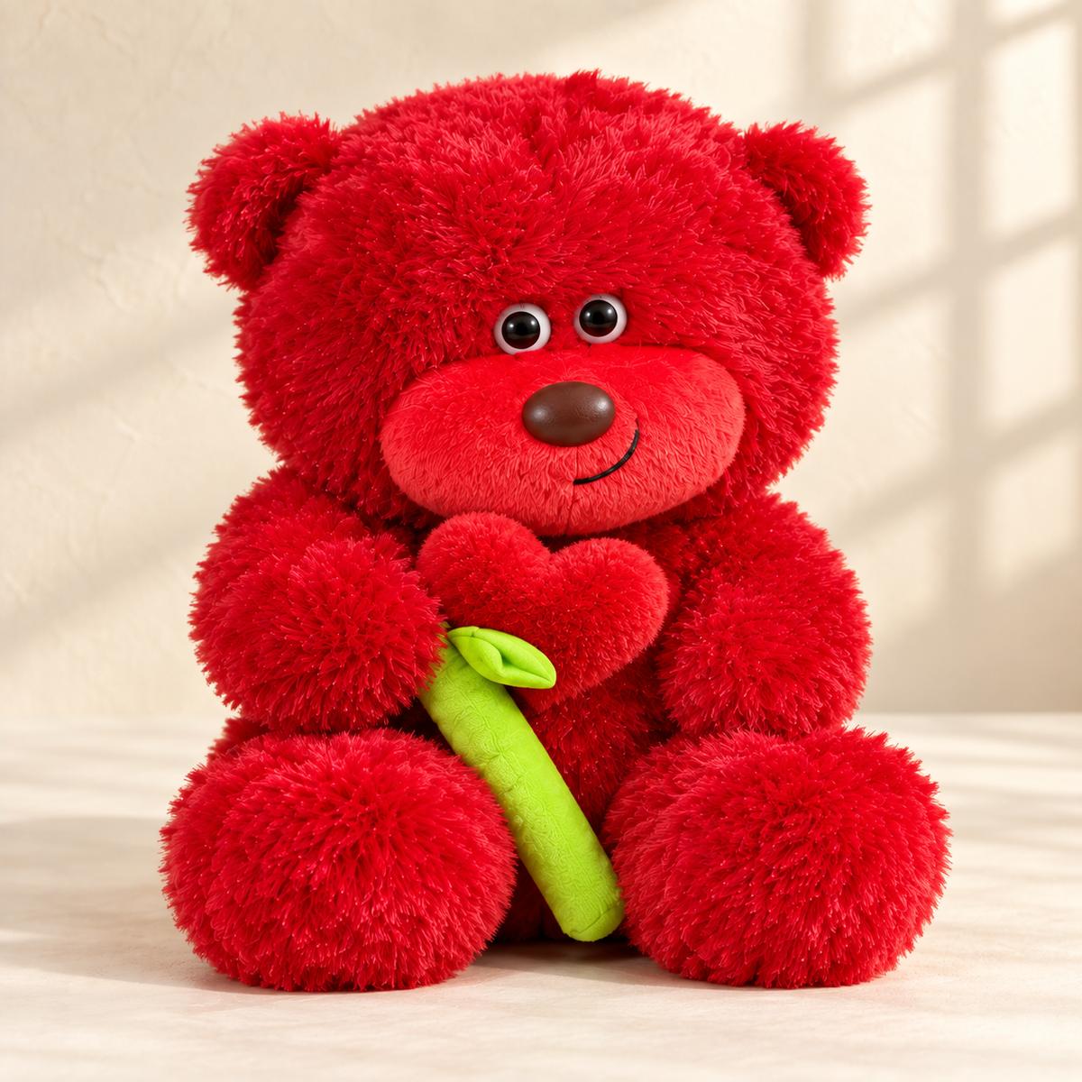 Teddy Bear with Heart Flower – Red & Cream