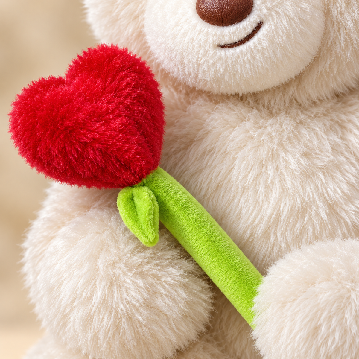 Teddy Bear with Heart Flower – Red & Cream