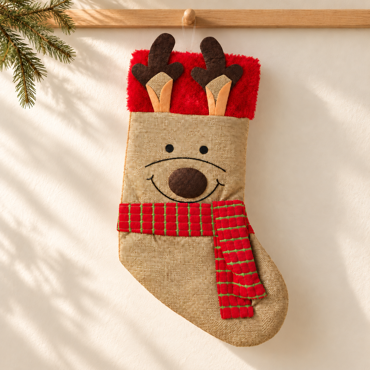 Reindeer Christmas Stocking with Scarf