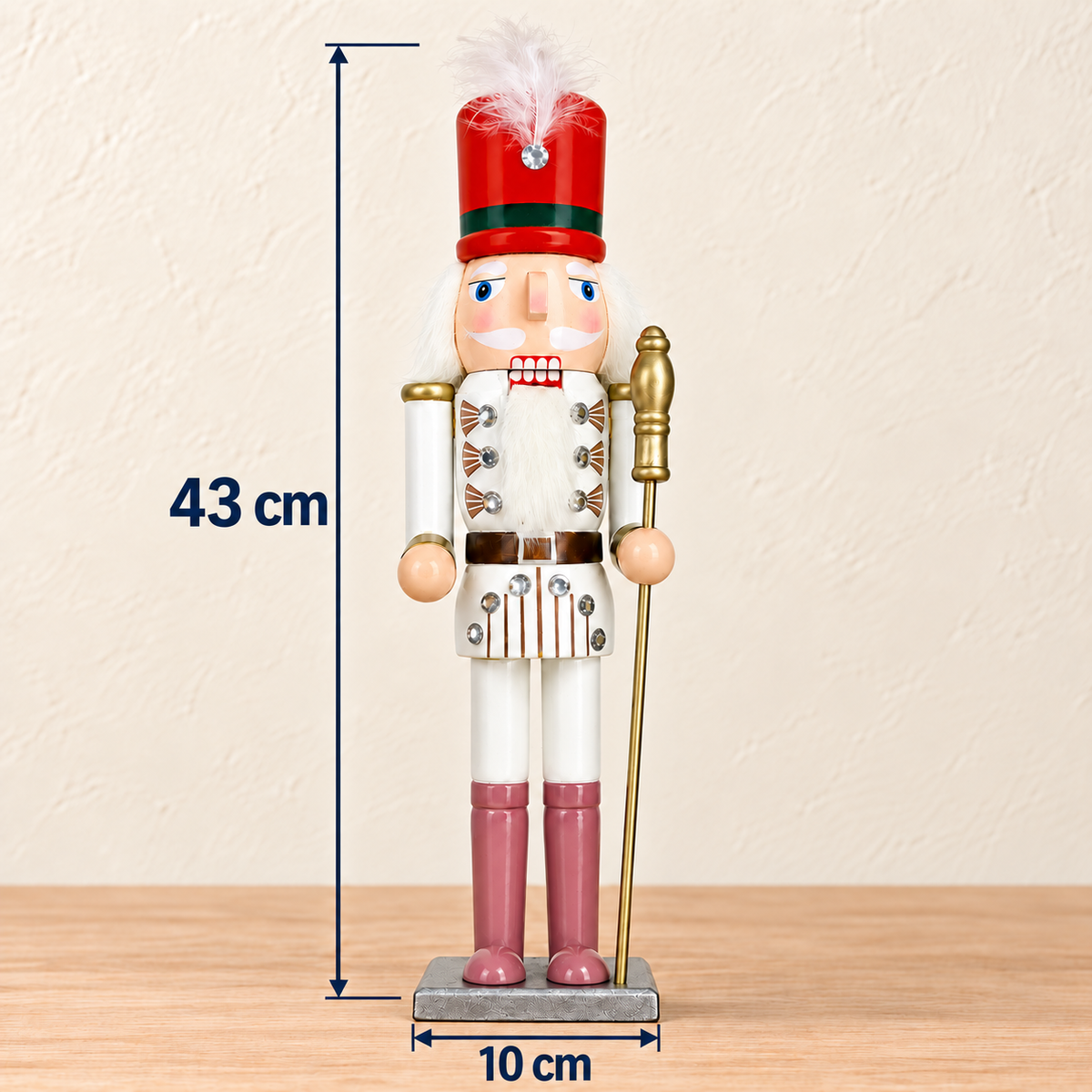 Handmade White & Red Drum Major Nutcracker – 43 cm