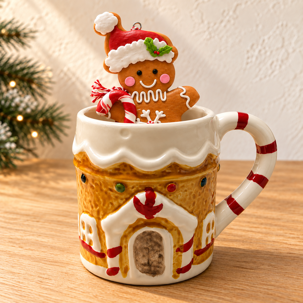 Gingerbread House Mug with Matching Ornament – 2-Piece Set