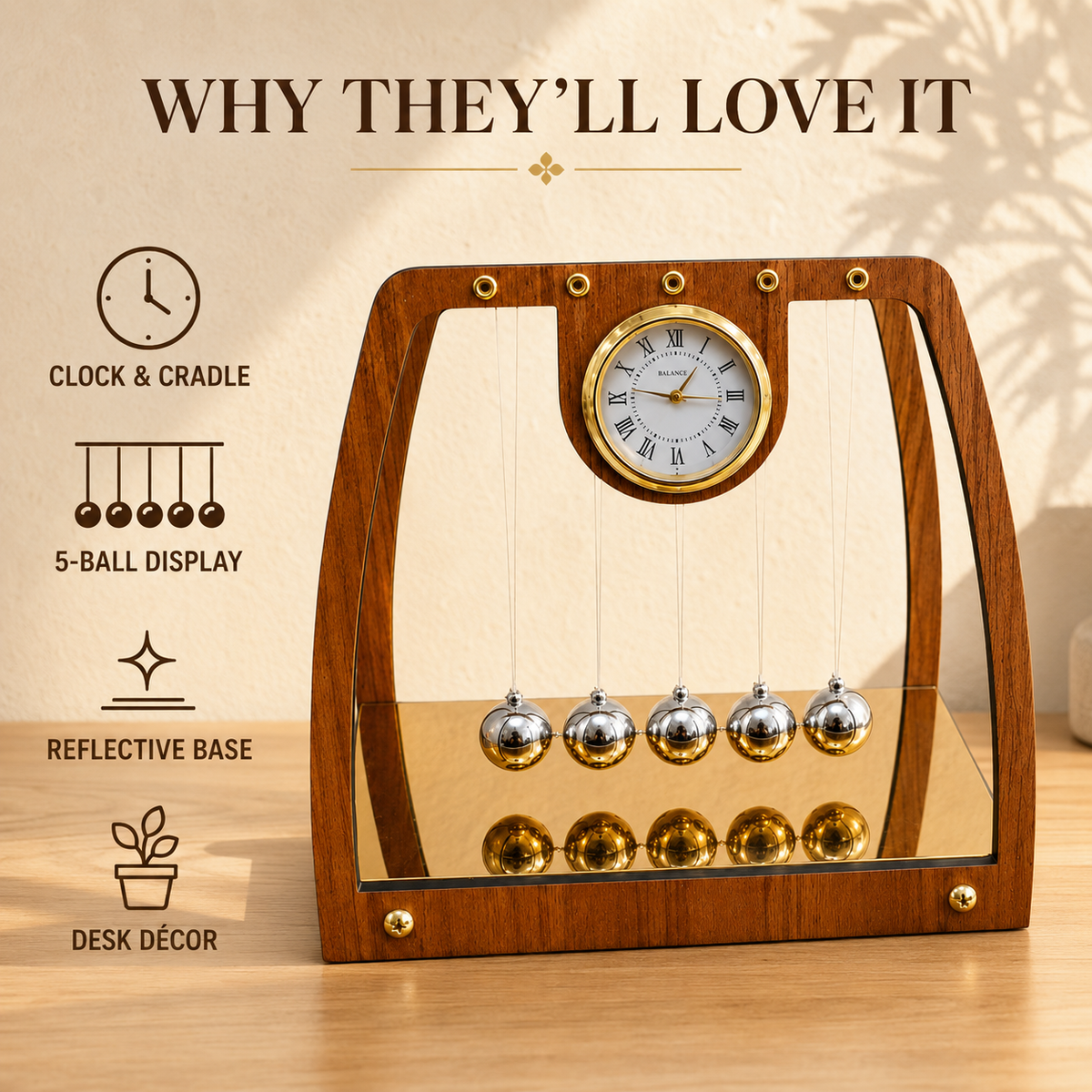 Newton’s Cradle Desk Clock