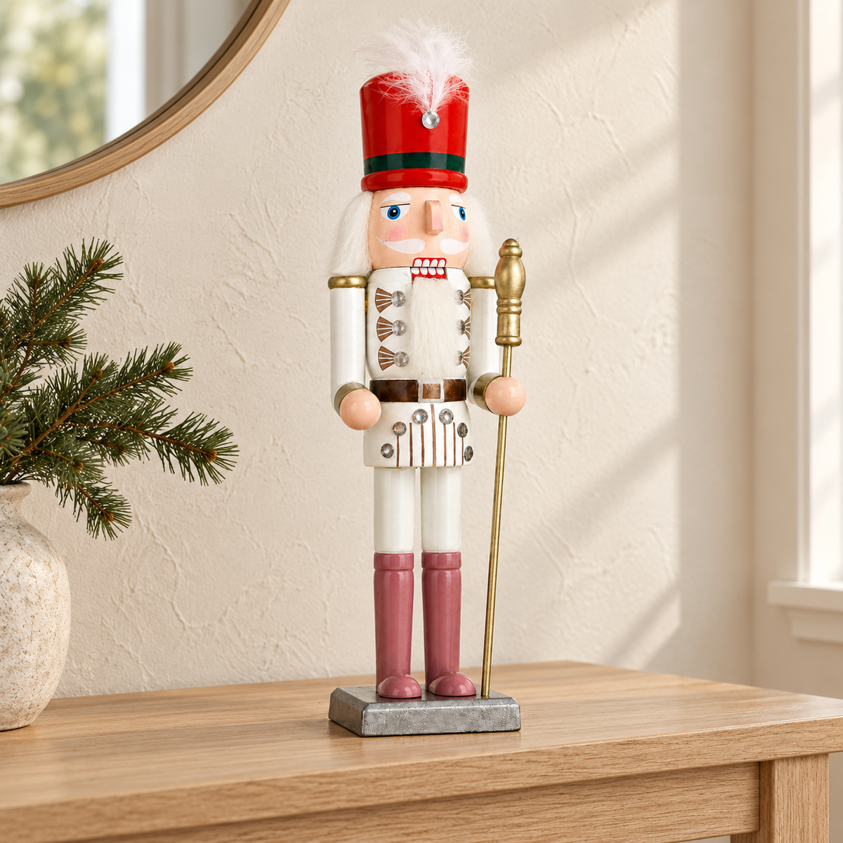 Handmade White & Red Drum Major Nutcracker – 43 cm