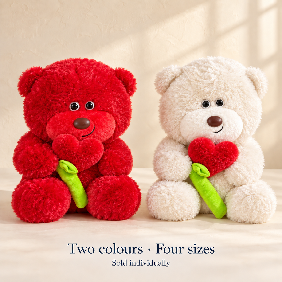 Teddy Bear with Heart Flower – Red & Cream