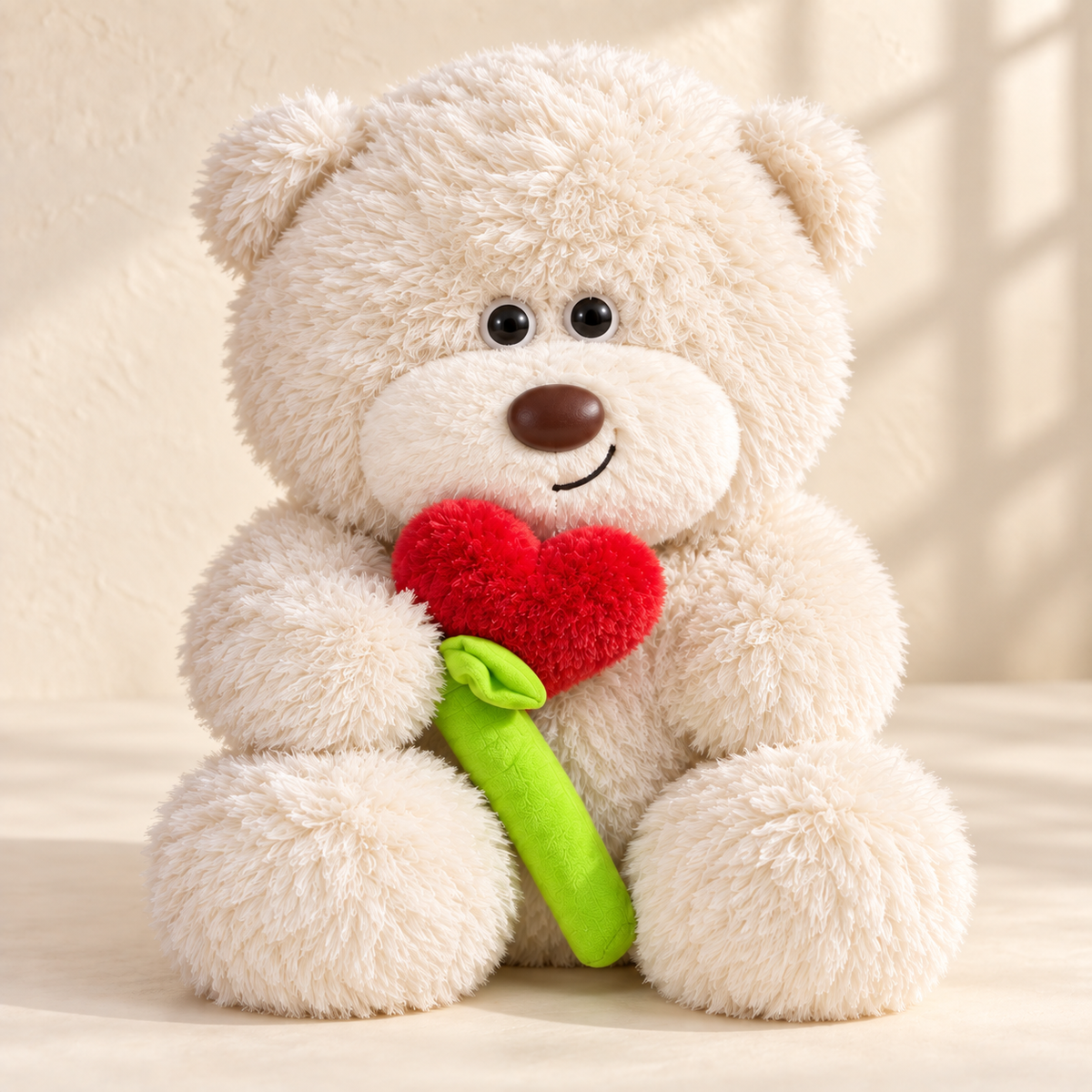 Teddy Bear with Heart Flower – Red & Cream