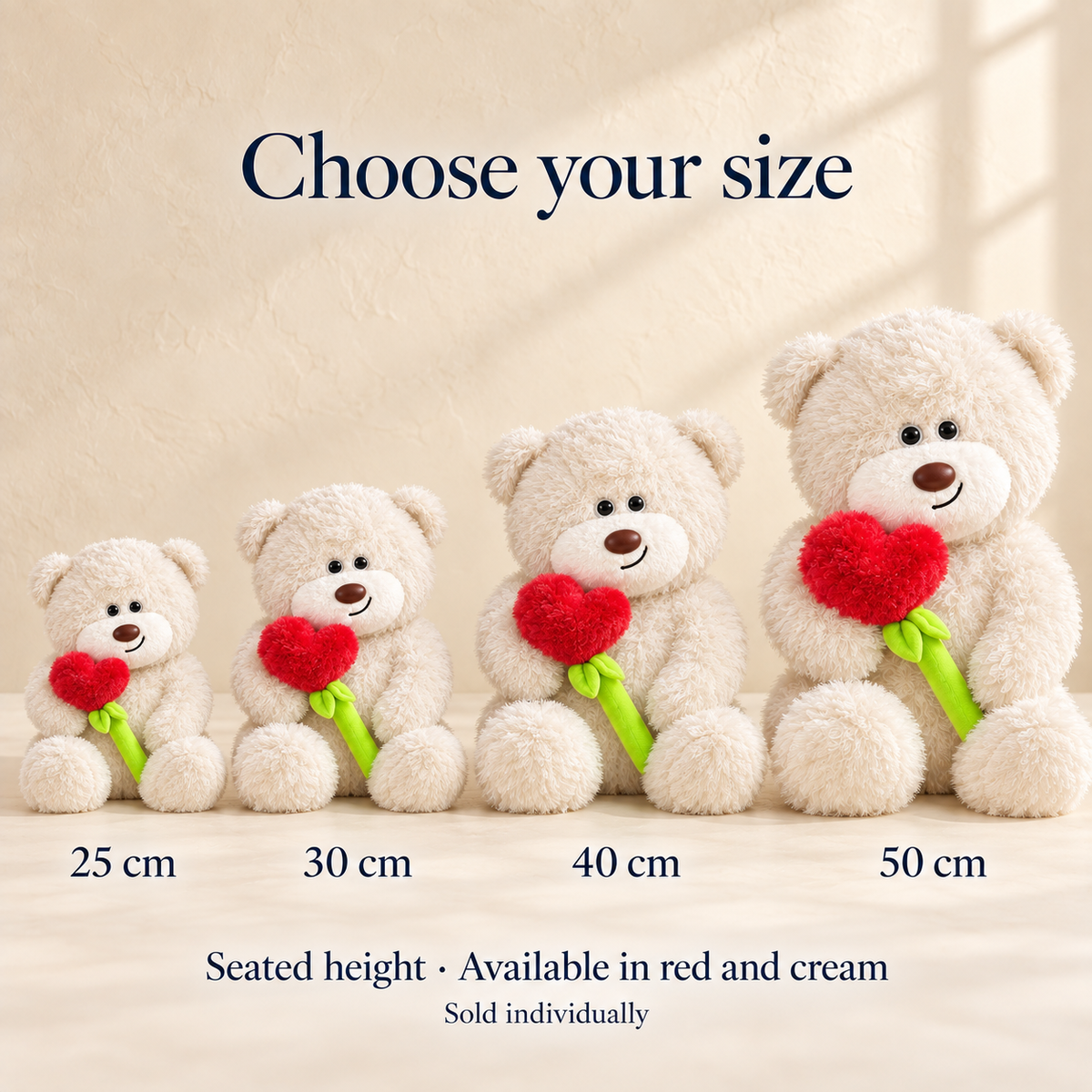 Teddy Bear with Heart Flower – Red & Cream