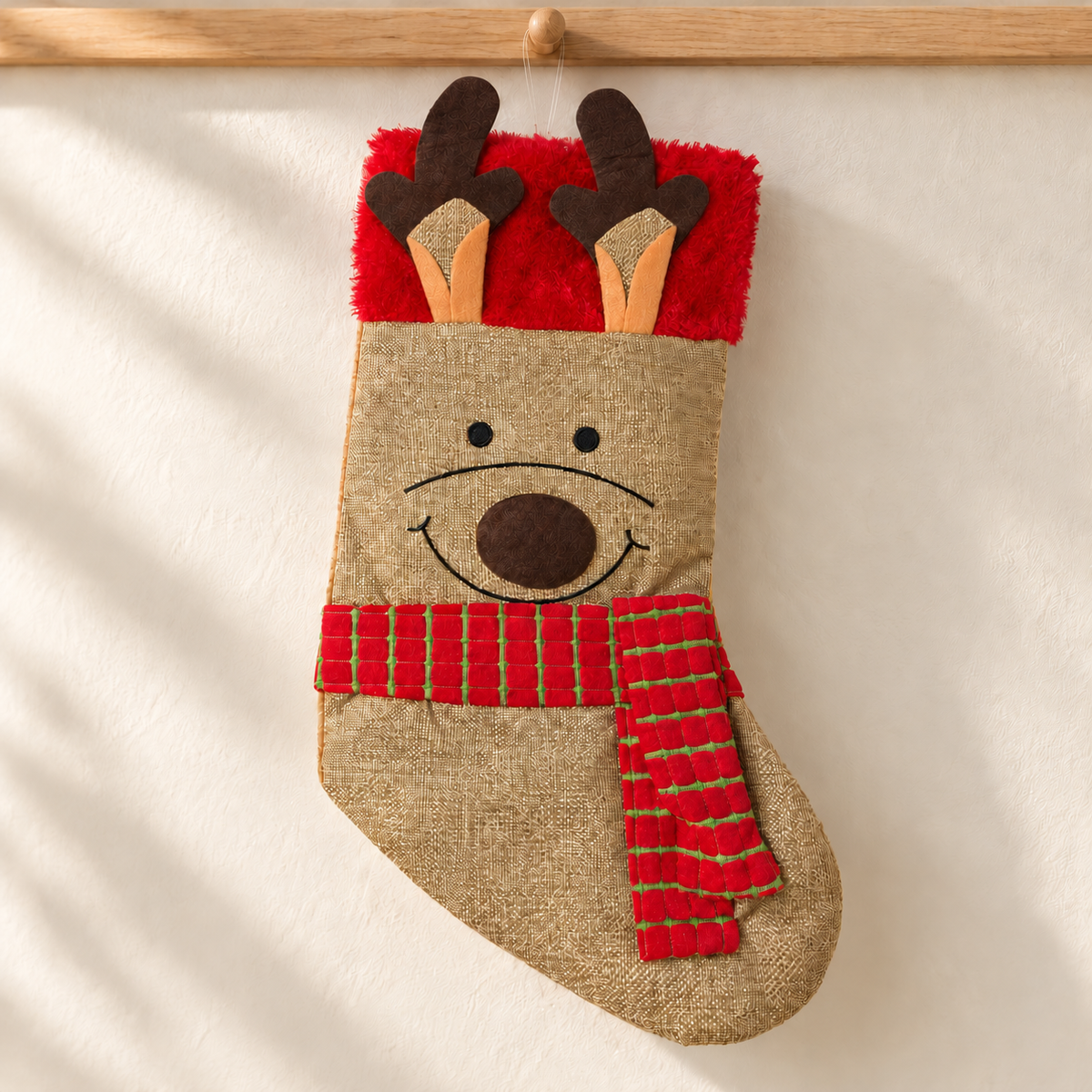 Reindeer Christmas Stocking with Scarf