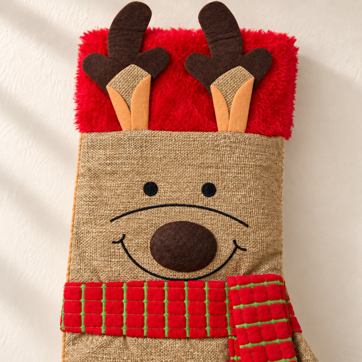 Reindeer Christmas Stocking with Scarf