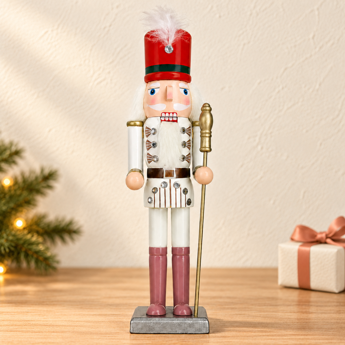 Handmade White & Red Drum Major Nutcracker – 43 cm